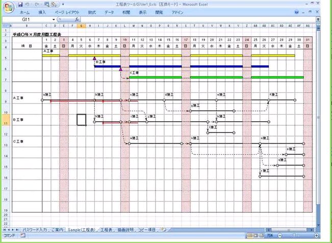 ネットワーク工程表をエクセル10で作図できます